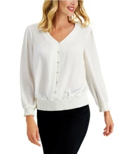 Nueva con etiquetas Blusa para mujer JM Collection Estrás ahumado con botones cáscara de huevo talla L - Imagen 1 de 3