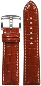 20 mm Panatime Lt Cuero Marrón Semibrillo Banda de Reloj con Estampado Gator y Puntada Blanca - Imagen 1 de 1