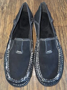 ARIAT Cruiser Women’s 7B Shoes Black White Stitching Leather Slip On Loafer - Picture 1 of 6