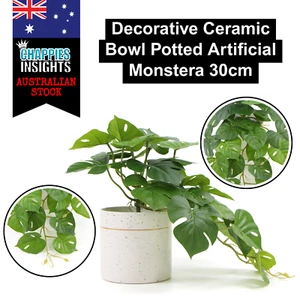 Home Decor Artificial Plant Potted Monstera Ceramic Bowl Rainforest Tropical - Picture 1 of 9