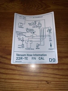 1988 22rte Toyota Pickup Truck/4runner Turbo  Vacuum Diagram Decal Repro CAL #D9 - Picture 1 of 1