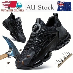Men Work Safety Shoes Women Steel Toe Boots Rotating Buckle Breathable Lace Free - Picture 1 of 21