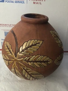 Pier one Vintage Brown Ceramic Leaf Vase Hand Crafted Pottery 9.5” Tall *READ - Picture 1 of 14