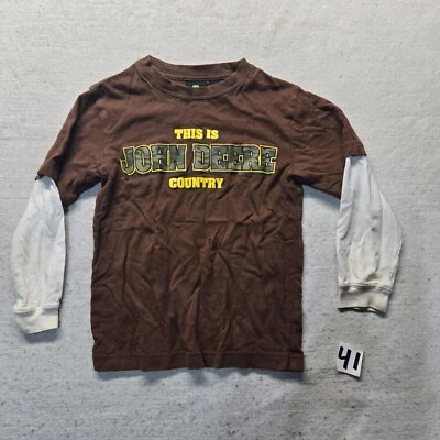 John Deere Long Sleeve Tee T-Shirt Brown White Youth Boys Size M Medium - Image 1 of 4