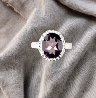 Amethyst Gemstone 925 Sterling Silver Ring Handmade Jewelry All Size For Gift - Image 1 of 3