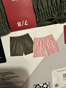 NWT Member's Mark Girl's 2-Pack Pull On Shorts Pink White Stripe & Olive 7/8 - Picture 1 of 2