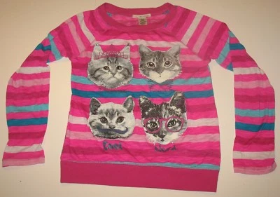 SELF ESTEEM - MEDIUM - LONG SLEEVE STRIPE POLY PULLOVER TOP- ADORABLE KITTENS  - Image 1 of 3