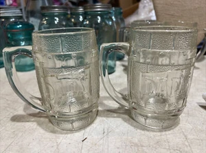 Dad's Root Beer Soda Pop Vintage Barrel Shape Heavy Glass Mugs Set Of 2 - Picture 1 of 7