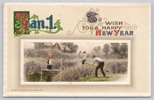 Postcard  New Year Greetings Chicago IL Winsch  Embossed c 1912 - Picture 1 of 2