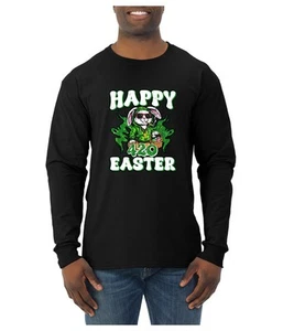 Happy Easter 4/20 Funny Stoned Bunny 420 Marijuana Weed Mens Long Sleeve Shirt - Picture 1 of 5