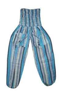 Pantalón de yoga de algodón hippie hecho a mano a rayas azules boho cómodo harén pantalón pantalón pantalón S/M/L - Imagen 1 de 2
