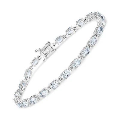 JOHAREEZ 天蓝色椭圆形海蓝宝石手链 - 925 纯银手链... — 第 1/4 张图片