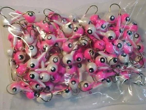 100 NEW pink/white  FLOATING WALLEYE JIG HEADS  1/4 HOOK SIZE 2 FISHING JIGS - Picture 1 of 3