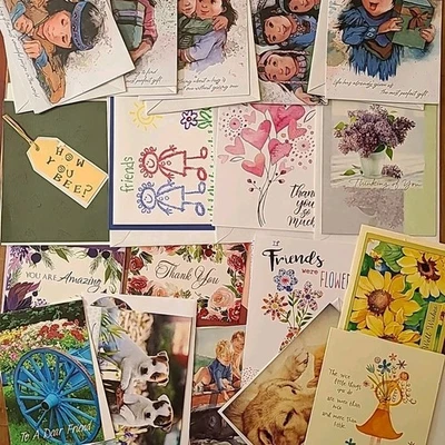 Lot of 18 Greeting Cards Encourage Friends Floral Paintings Message Envelopes - Image 1 of 4