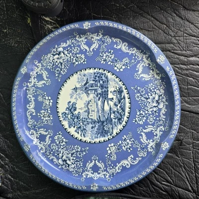 Daher Decorated Ware Tray Blue Floral Pagoda Scene Vintage Decorative Round - Image 1 of 4