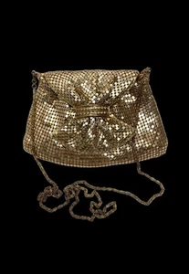 70's Vintage Gold Chainmail Diamante Ladies Evening Bag Retro Disco - Picture 1 of 12