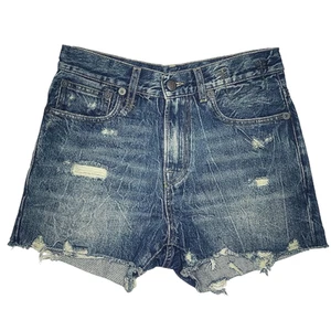 R13 distressed cut off denim jeans Slouch Short in Kelly blue Size 25 - Picture 1 of 5