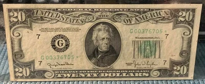 Uncirculated 1950 $20 Chicago district Star Note Federal Reserve Note * - Image 1 of 3