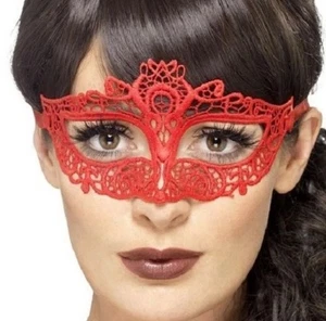 Ladies Masquerade Ball Fancy Dress Eye Mask Filigree Eyemask Red by Smiffys - Picture 1 of 1
