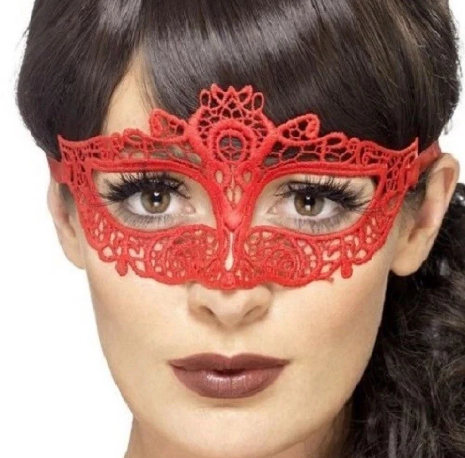 Ladies Masquerade Ball Fancy Dress Eye Mask Filigree Eyemask Red by Smiffys - Image 1 of 1