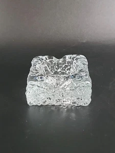 Scandinavian Ice Block Art Glass Textured Vintage Square Small Ashtray 3" - Picture 1 of 15