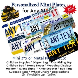 Custom Any State Kids Bicycle Personalized Metal License Plate with Name/Text - Picture 1 of 185