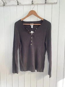 Chico’s Sweater Sz 3 XL Ribbed L/S Pullover Snap Henley Fudge Brown MSRP $68 NWT - Picture 1 of 8
