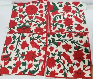 Set of 4 Same Fabric Printed Napkins (approx. 15" x 16") RED FLOWERS - Picture 1 of 11