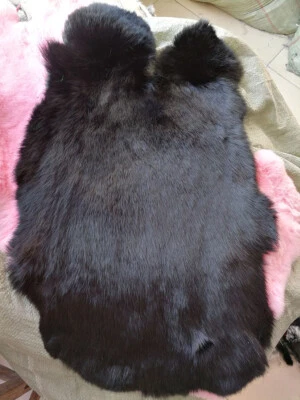 Estera para mascotas de piel de conejo natural genuina negra 5 piezas Foto 1 de 4