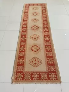 Tappeto runner orientale lana morbida annodato a mano vintage, tappeto turco Oushak 3x8 - Foto 1 di 10