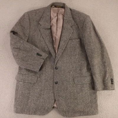 VTG Tweed Jacket XL Gray Black Herringbone 100% Wool Lambswool Blazer USA 46L - Image 1 of 4