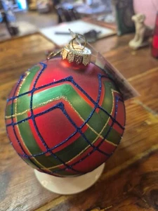 Napa Home & Garden Highland Plaid Glass Ornament - Red & Green - Picture 1 of 4