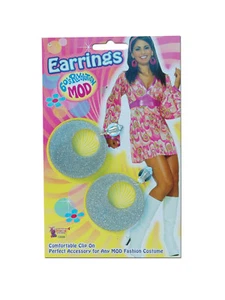 Mod Girl Earrings 60s 70s Glitter Silver Earrings Swirl Costume Jewellery - Picture 1 of 1