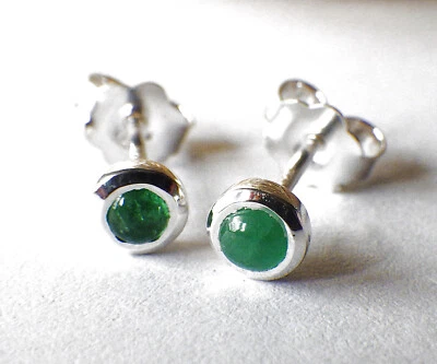 SCHMUCK-STCK OHRRIINGE SILBER  SMARAGD STECKER - Bild 1 von 2