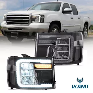 2X LED Reflector Headlights w/ Dynamic Turn Signal For 2007-2013 GMC Sierra 1500 - Foto 1 di 15
