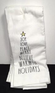 RAE DUNN CHRISTMAS TREE Kitchen HAND TOWELS 2 Pack Joy Love Peace NWT - Picture 1 of 3