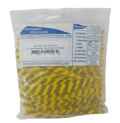 100 Pack Gateway Feathers 5" Left Wing: Parabolic Faux Barred Yellow 500LPBYL - Image 1 of 3