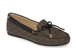 Michael Kors Sutton Sz 10 Loafers MK Logo Print Moc Flats Brown/Black Slip On - Picture 1 of 9