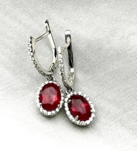 1.30ct Round round Diamond Ruby 14K Solid White Gold Anniversary Hoops Earring - Picture 1 of 3