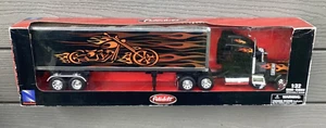 NEW RAY 1/32 BLACK W/ ORANGE FLAMES PETERBILT 379 TRUCK W/ VAN TRAILER 11013 F/S - Picture 1 of 24