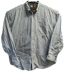 Tommy Hilfiger Blue And White Striped Mens Long Sleeve Button Up Shirt XXL - Picture 1 of 6