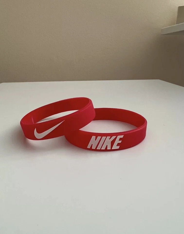 One Nike Silicone Wristband Bracelet / Red With White - Image 1 of 1