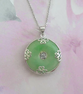 Lucky Genuine Grade A Natural Jade & 925 Sterling Silver Good Fortune Pendant - Picture 1 of 3
