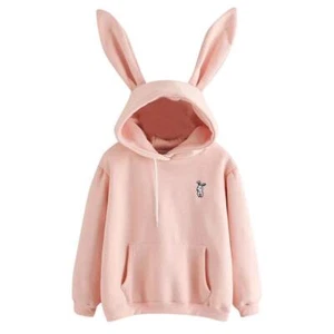 Bunny Rabbit Ear Hooded Sweatshirt Cute Women's Hoodie Harajuku Kawaii Pullover - Picture 1 of 35