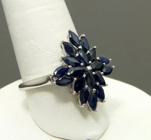 Blue Sapphire Marquise Cocktail Ring Platinum / 925 Sterling Silver 3.80cts Sz9 - Picture 1 of 5