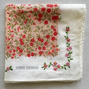 VTG Handkerchief Cotton Orange Red Tiny Flower Flourish Embroidered Floral Scarf - Picture 1 of 3