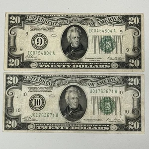 (LOT OF 2) 1928 $20 Twenty Dollars Federal Reserve Note Minnesota Kansas US - Picture 1 of 6