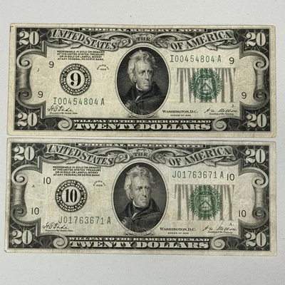 (LOT OF 2) 1928 $20 Twenty Dollars Federal Reserve Note Minnesota Kansas US - Image 1 of 4