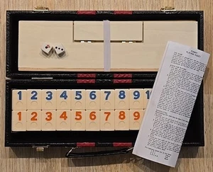 Deluxe Rummy Cube Rummikub Rummy-O Game with Wooden Racks in Vegan Leather Case - Picture 1 of 23