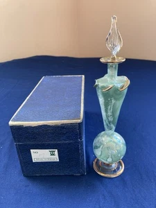 Geätzter PARFUMFLAKON Tauchstab, blau türkis mit Goldrand mundgeblasene Flasche 6" - Bild 1 von 10